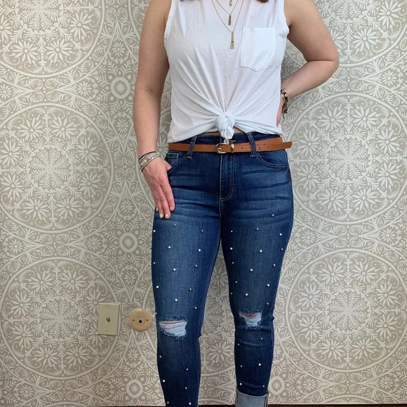 KanCan High Rise Cuffed Pearl‎ Jeans - Picture 1 of 4